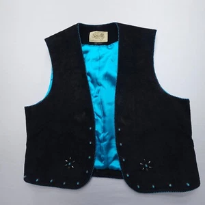 Scully Starburst Suede Western Vest Womens Large Black Blue Stueded Open - Picture 1 of 11