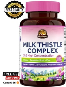Milk Thistle 600 mg 80% Silymarin Extract 60 Vegan Capsules, Dietary Supplement - Picture 1 of 6