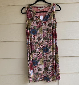 NWT LOFT Pink Floral Print Boho Sleeveless Swing Sun Shift Dress Sz S Lined Belt - Picture 1 of 9