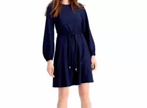 Michael Kors Women's Navy Eyelet Belted Fit & Flare Dress, XS - Picture 1 of 3