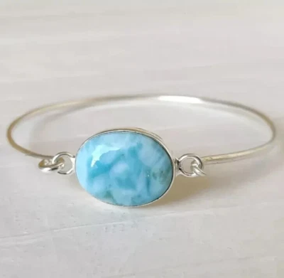 Brazalete Brazalete Larimar Natural Plata de Ley 925 Hecho a Mano Piedras Preciosas Foto 1 de 4