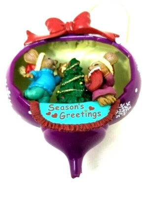 老鼠紫色装饰屋带圣诞树和季节问候地毯 (J8) — 第 1/4 张图片