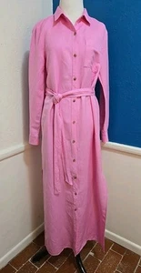 Ann Taylor LOFT Linen/Viscose Maxi Shirt Dress Button Down Size 6 Pink WOW!! - Picture 1 of 14