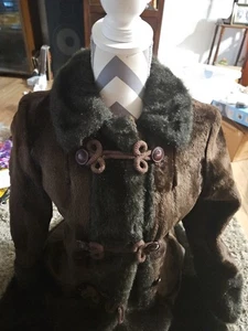 Vintage 70er Jahre Damen Wollmantel mit großem Kunstfellkragen schwarz Größe St23 - Bild 1 von 18