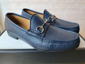 Mocasín informal de cuero Gucci Horsebit para hombre azul marino talla 10 37762 - Imagen 1 de 10