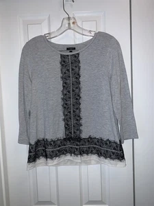 Damen Talbots Gr. Petite M LS Top schwarz Spitze Akzente Herbst - Bild 1 von 3