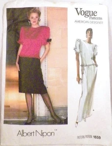 Vogue Dress Sewing Pattern Albert Nipon Designer Size 10 1659 Factory Folds 1985 - Picture 1 of 6