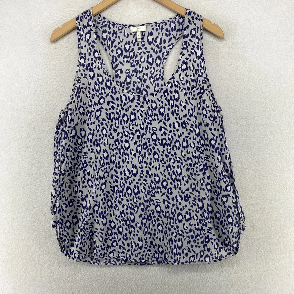 Regata JOIE L Seda Crepe de China Estampa de Leopardo Racerback Concha Azul - Imagem 1 de 4