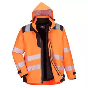 Portwest PW365 Hi-Vis 3-in-1 Waterproof Safety Jacket with Hood - Picture 1 of 4