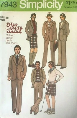 1970's VTG Simplicity  Men's Pants, Shorts, Jacket Pattern 7943 Size 38 UNCUT - Image 1 of 2
