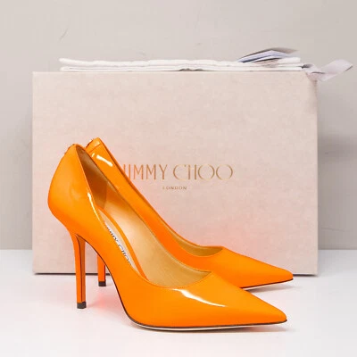 Jimmy Choo Love 100, Size 35.5 (5.5 US) Neon Orange Leather Heels - Image 1 of 4