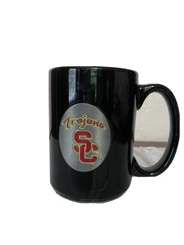 USC TROJANS Ceramic 14 oz Coffee Mug w/Raised Medallion Cover