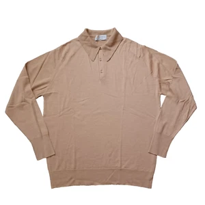 John Smedley Sweater Mens XL Brown Tan Polo Pullover Merino Wool Long Sleeve - Picture 1 of 14