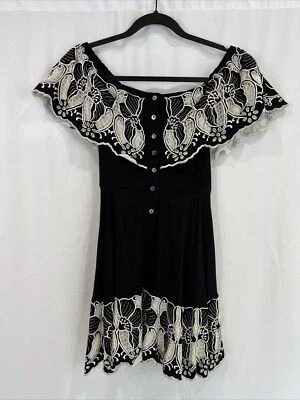 Vestido Anthropologie Cleobella Negro Fuera del Hombro Talla Pequeña Floral Encaje Foto 1 de 4