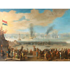 Battle Near Livorno Anglo Dutch War Painting Wall Art Canvas Print 18X24 In