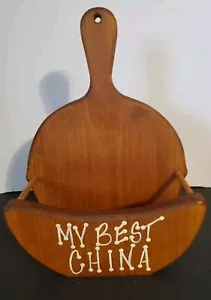 Vintage Country Wooden Paper Plate Holder Wall Hanger - Picture 1 of 6