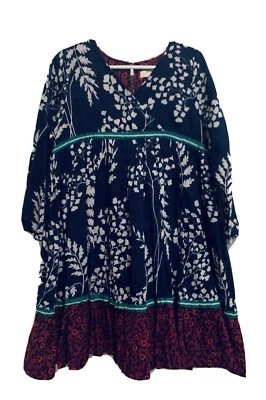 Nuevo con etiquetas Vestido Forrado Rosa Pollo Azul/Blanco/Magenta/Rojo Estampado de Flores Bohemias, Talla 6 Foto 1 de 4