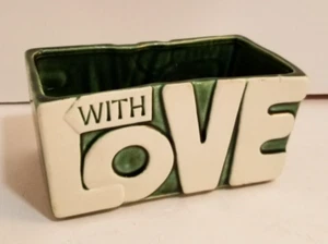 McCoy 70s With Love Planter Green White #680 Excellent 6.5x3.25x3 vintage - Picture 1 of 4