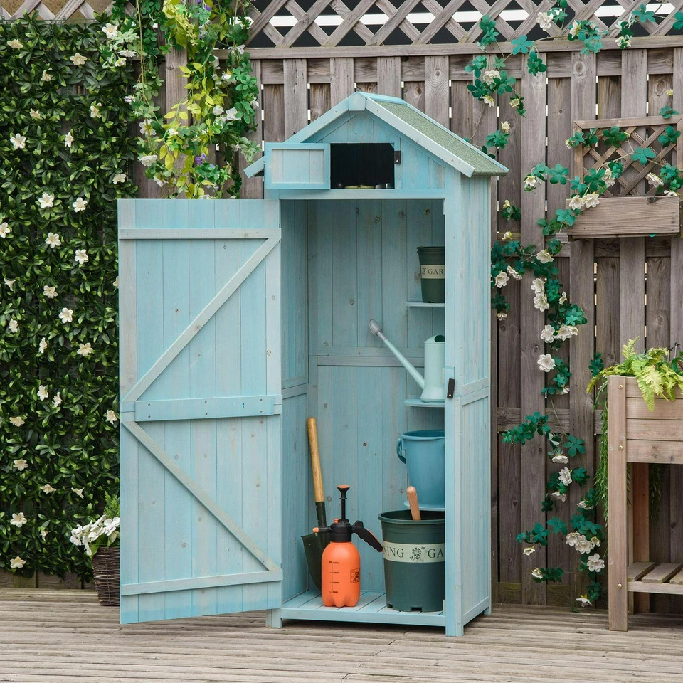 OUTSUNNY Garden Storage Shed 3 Shelves Tool House w/ Asphalt Roof Blue