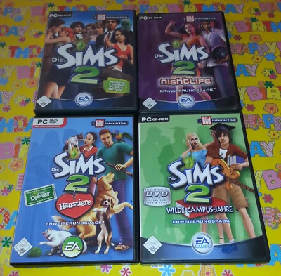 4 x Die Sims 2 Erweiterungspacks Wilde Campus Jahre Haustiere Nightlife #LB 385 - Bild 1 von 2