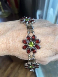 Nicky Butler Mehrkarat Granat, Peridot, Amethyst Blumenarmband 8" - Bild 1 von 13