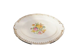 Vintage CROWN POTTERIES CO 15”x12" Ceramic Needlepoint Roses Platter - Picture 1 of 6