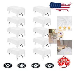 Versatile 10 Pack White Tablecloths - Machine Washable for Event Perfection - Picture 1 of 9