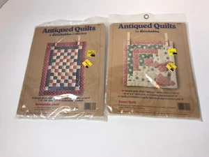 Lot 2x 1989 & 1990 Dimensions Antiqued Mini Quilts by Stitchables Vintage - Picture 1 of 2