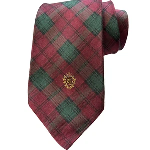 Ralph Lauren 100% Silk Men's Tie Burgundy Green Plaid 58x3.5" - Picture 1 of 6
