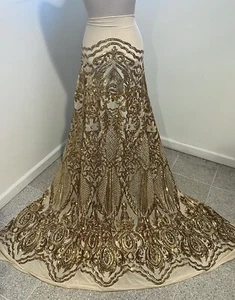 Gold 4way stretch sequin Lace fabric 50” Width Sold By The Yard - Picture 1 of 5