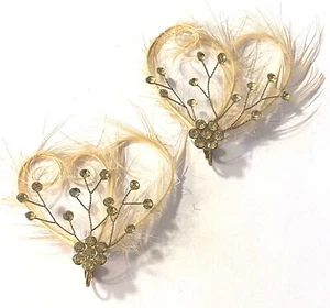 Vintage 1950’s Real Feather Rhinestone Flower Special Occasion Earrings - Picture 1 of 12