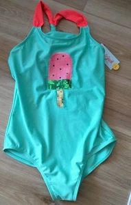 Nuevo con etiquetas Traje de baño de una pieza Cat & Jack verde lentejuelas paleta sandía niñas L Plus - Imagen 1 de 4
