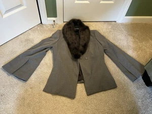 BANANA REPUBLIC Grey Fur Tailored Jacket Size 6 Petite - Picture 1 of 11