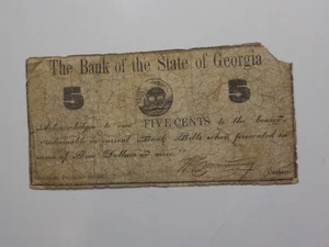 Civil War Confederate 1861 5 Cents Note Bank Of The State Of Georgia Savannah  - Picture 1 of 2