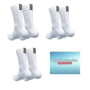 3 Pairs Pro Mens Cycling Socks 38-45 Breathable Non Slip Performance White - Picture 1 of 4