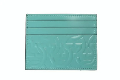Estuche para tarjetas Salvatore Ferragamo para hombre azul turquesa estampado de logotipo 100 % cuero Foto 1 de 4
