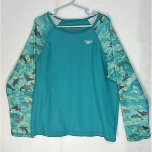 Speedo BLOCKTHBURN Rash Guard Long Sleeve With Dolphins Print Top Girls XLarge - Picture 1 of 9