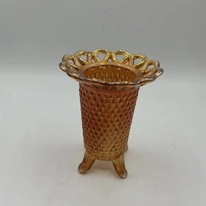 Carnival Glass Marigold 4 Toed Vase Laced Edge IMPERIAL GLASS - Picture 1 of 9