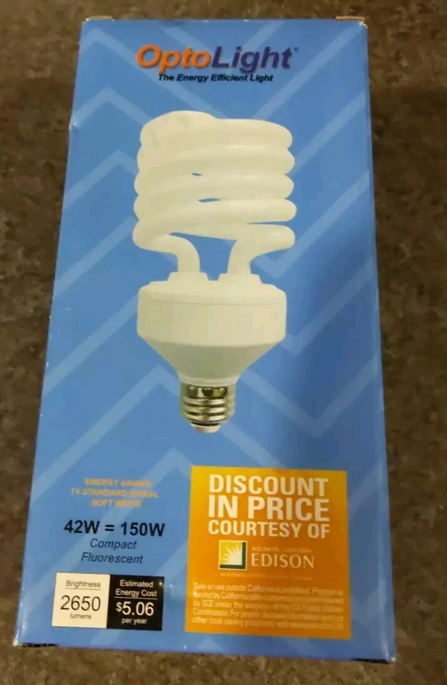 OptoLight Compact Fluorescent Light Bulb 42W = 150W Soft White Energy Saving - Image 1 of 1