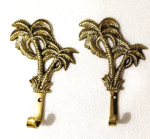 Brass Double Palm Tree Wall Hook Lot of 2 pcs Bathroom Hooks au - Picture 1 of 3