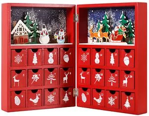 BRUBAKER Adventskalender Holz Weihnachtsbuch mit 24 Schubladen - rot - Bild 1 von 4