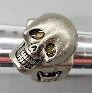 Heavy Pewter Biker Ring - Smiling Skull with Bones - Size 6 - Picture 1 of 8