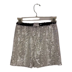 Girls Sequin Dance Shorts Silver/Black Cheer Costume Jazz Size Medium - Picture 1 of 5