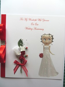Personalised Hand made Elegant 8 inch sq Betty Boop Wedding/Anniversary Card 