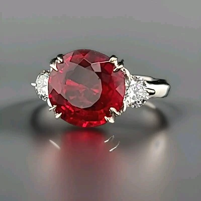 Oro blanco 14k 4,04ct. Anillo de compromiso Lab Grown rojo redondo rubí  Foto 1 de 4