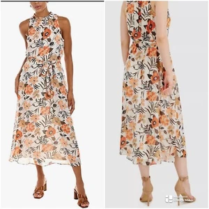 Anne Klein Woman's Floral Midi Halter Dress Sleeveless Tie Waist Lined Plus 20W - Picture 1 of 13