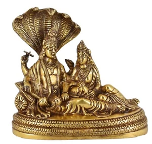 Whitewhale Lord Vishnu with Lakshmi Rest Upon Shesha Naag Brass Statue Idol - Picture 1 of 5