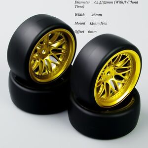 4Pcs Rubber Drift Tires Wheel Rim PP0477+BBG For HSP HPI 1:10 RC On Road Car 