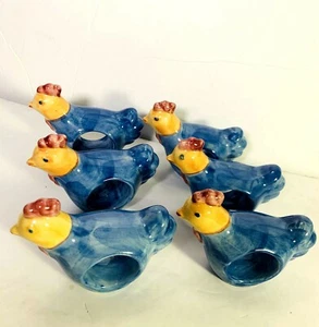 Juego de 6 servilleteros vintage de cerámica azul para gallo estilo granja - Imagen 1 de 12