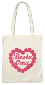 Beste Oma Hipster Bag Stofftasche Stoffbeutel Rosen Herz Omi Großmutter Geschenk - Picture 1 of 1